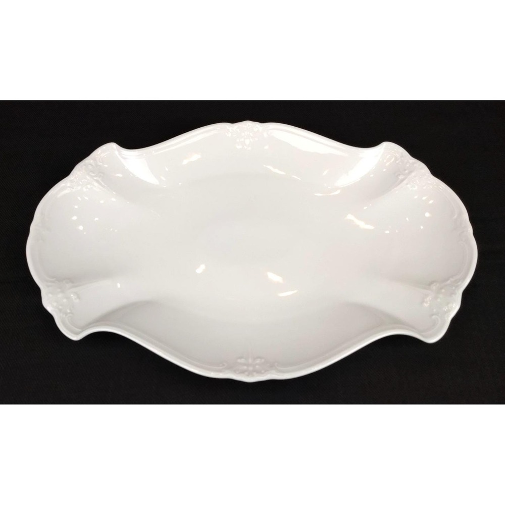 Tirschenreuth Baronesse Oval Platter 13" White Porcelain Embossed Scroll Germany